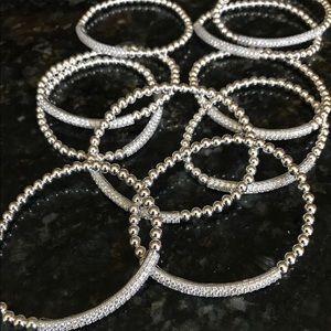 Silver and diamond bar ball bracelet